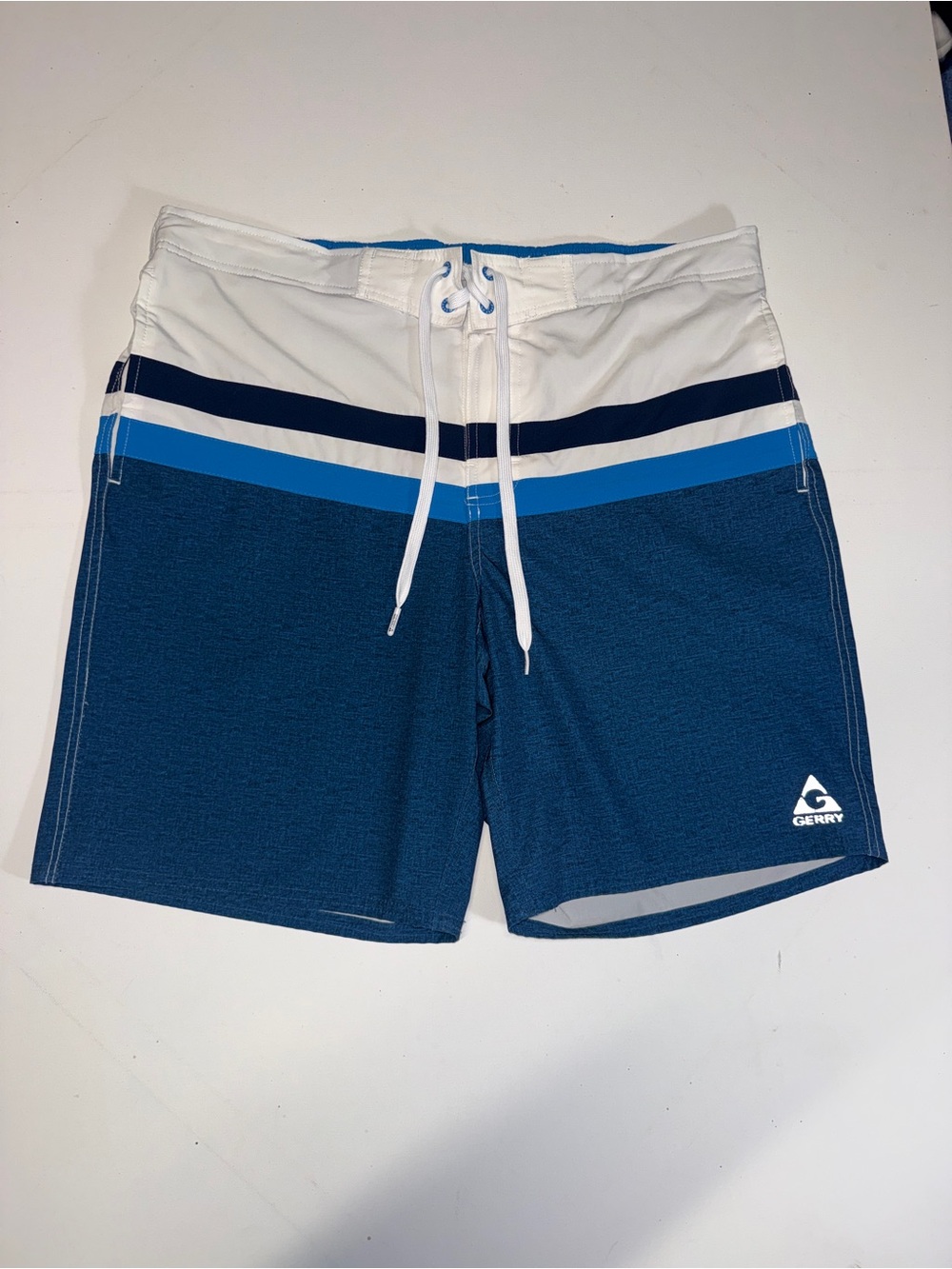 Gerry Blue & White Striped Men’s Swim Trunks